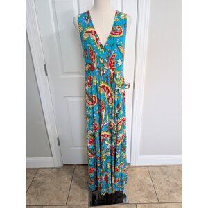 Boden Sylvia Jersey Tiered Maxi Dress US 10 Colorful Blue Floral Sleeveless